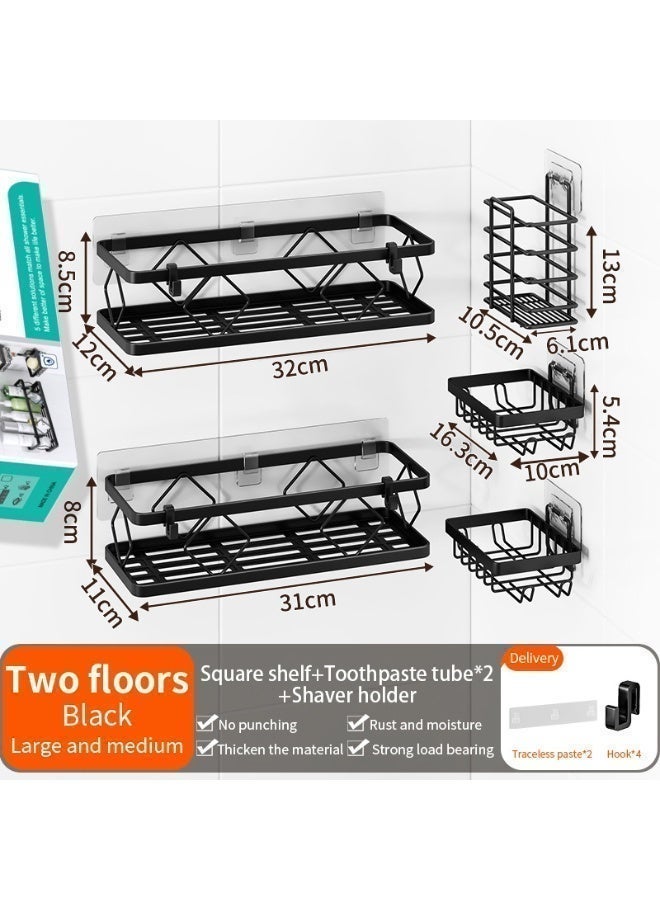 5 Pack Shower Caddy Wall Mounted Double Layer Rustproof Protection, Strong Adhesive No Drilling Waterproof Shower Shelves Set for Bathroom Accessories Storage, Sturdy Large Capacity Bath Organizer with 4 Hooks - Image 4